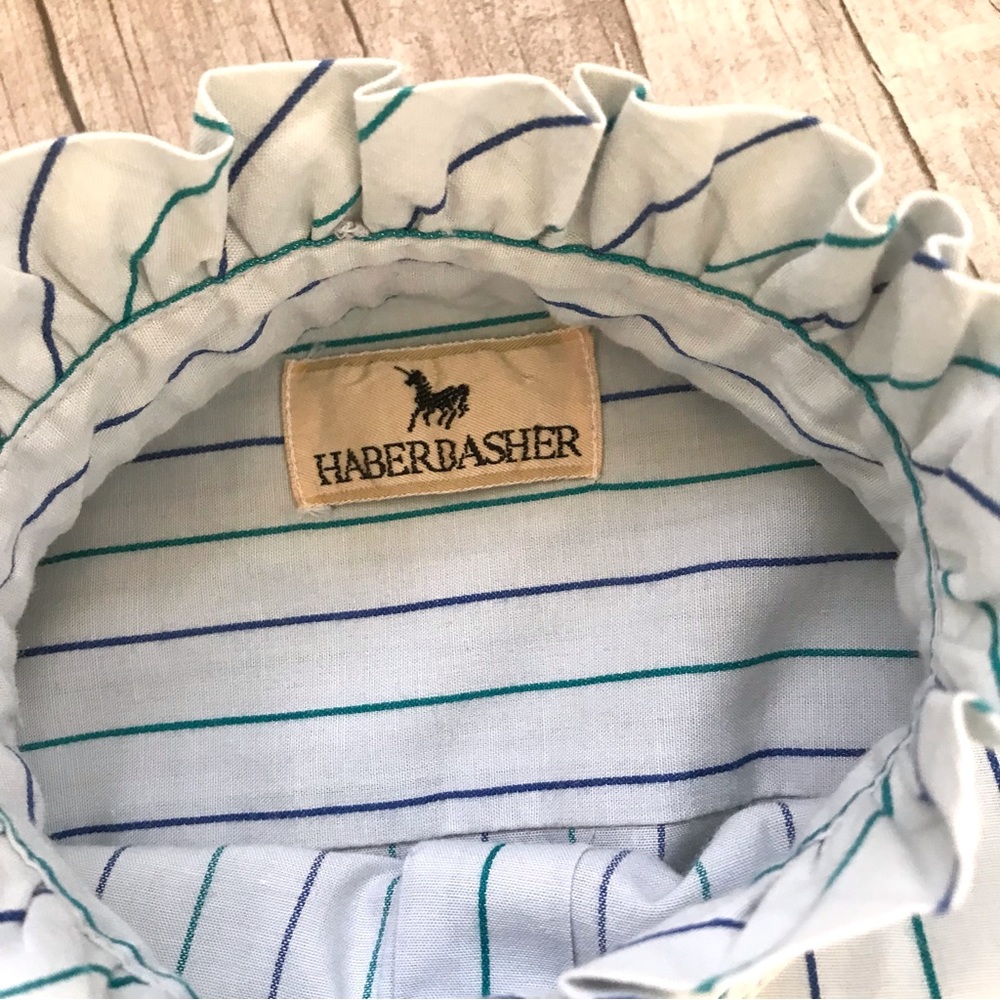 Vintage Pinstripe Long Sleeve Ruffle Collar Button Up Shirt Prairie Western